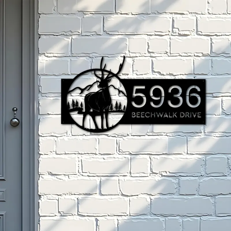 Custom Metal Deer wild life mountain forest Metal Address Sign, House number, Outdoor Number Signage, Yard Sign Address Plate