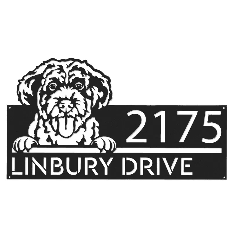 Custom Metal Portuguese Water Dog Cute puppy Metal Address Sign House number Hanging Address Plaque Yard Sign Outdoor decor