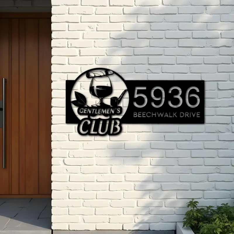 Custom Metal Gentlemen 39 s club bar man cave Metal Address Sign Custom House number Hanging Address Plaque Yard Sign Outdoor