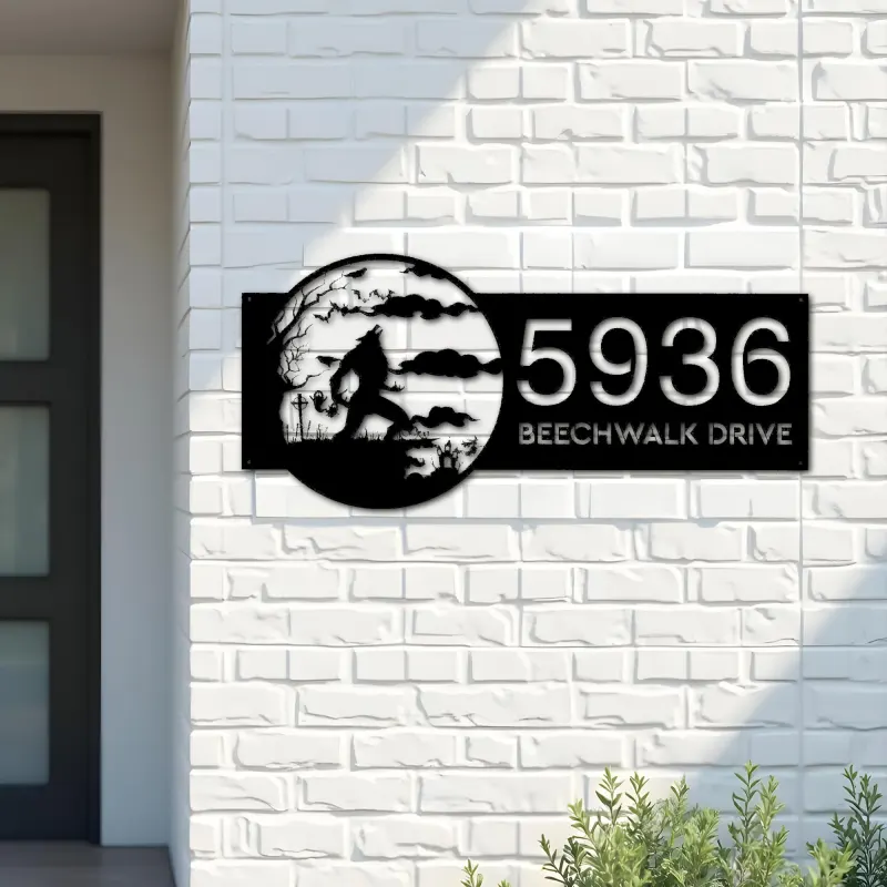 Custom Metal Werewolf Full Moon Halloween Metal Address Sign, House number, Outdoor Number Signage, Yard Sign Address Plate