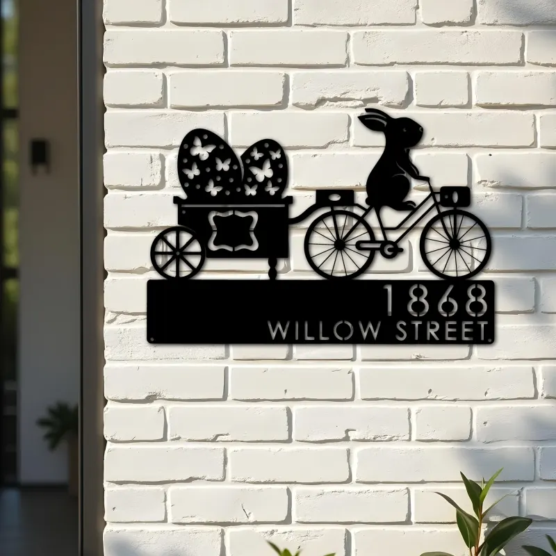 Custom Metal Bunny Easter Eggs trailer rabbit Metal Address Sign, House number, Outdoor Number Signage, Yard Sign Address Plate