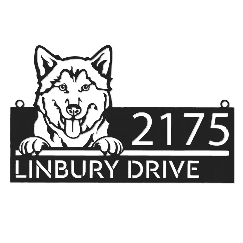 Custom Metal Husky dog Cute puppy Metal Address Sign House number Hanging Address Plaque Yard Sign Outdoor decor