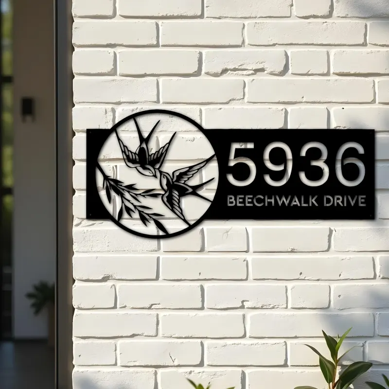 Custom Metal Swallows Metal Address Sign, House number, Outdoor Number Signage, Yard Sign Address Plate