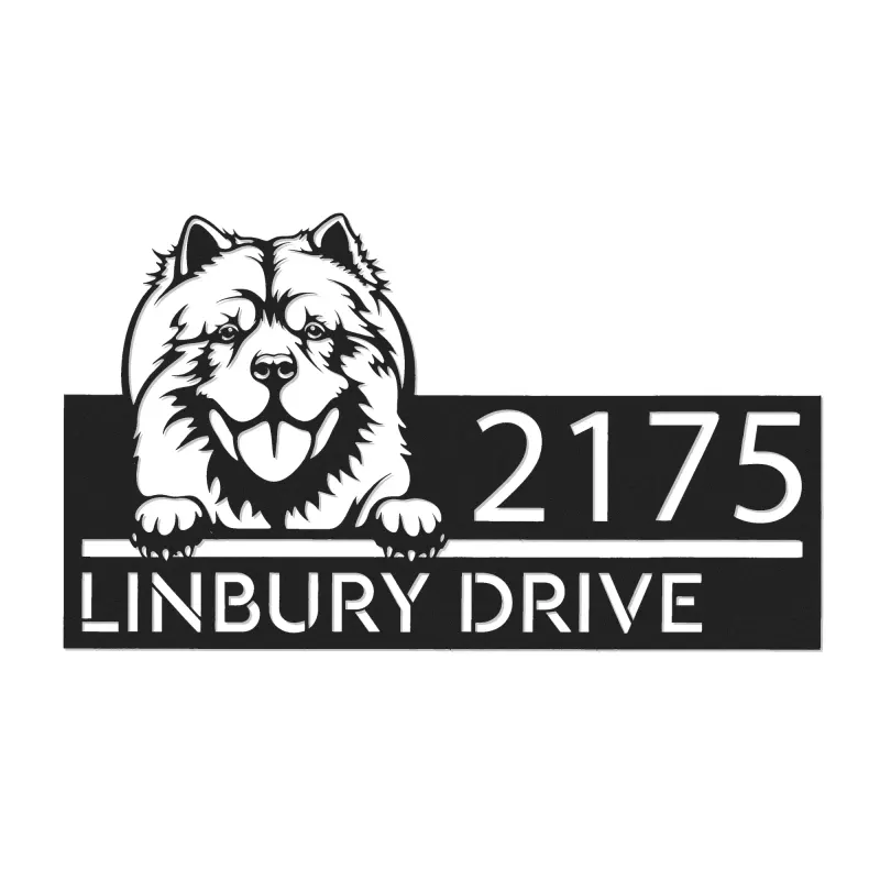Custom Metal Chow chow dog Puppy Metal Address Sign House number Hanging Address Plaque Yard Sign Outdoor decor