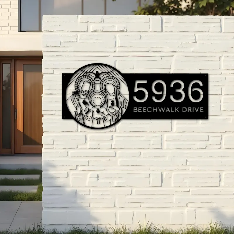 Custom Metal Holy Family Chritian Jesus Christ Metal Address Sign, House number, Outdoor Number Signage, Yard Sign Address Plate