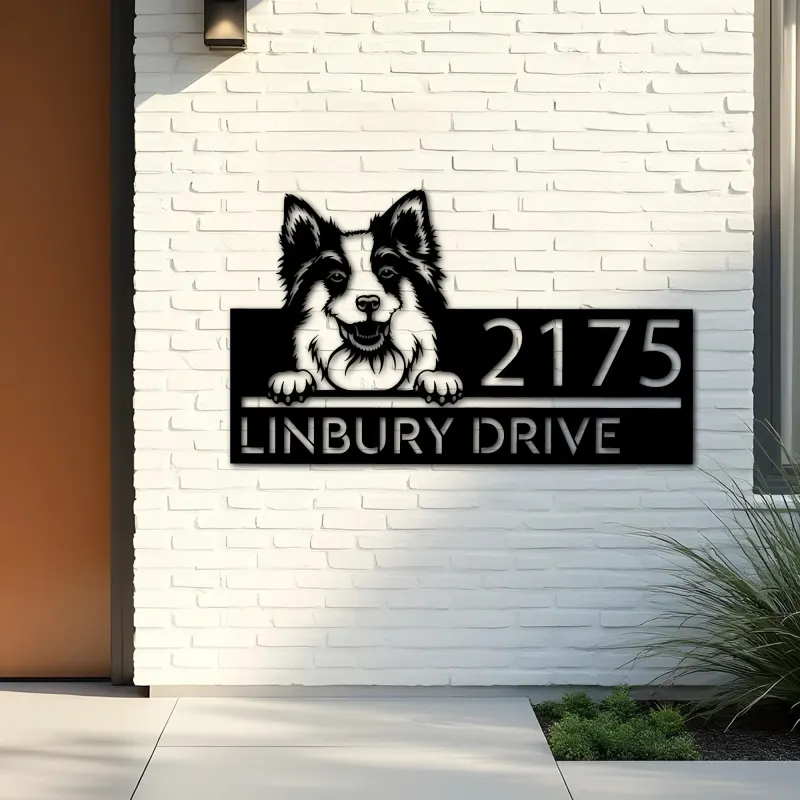 Custom Metal Icelandic Sheepdog dog Puppy Metal Address Sign House number Hanging Address Plaque Yard Sign Outdoor decor