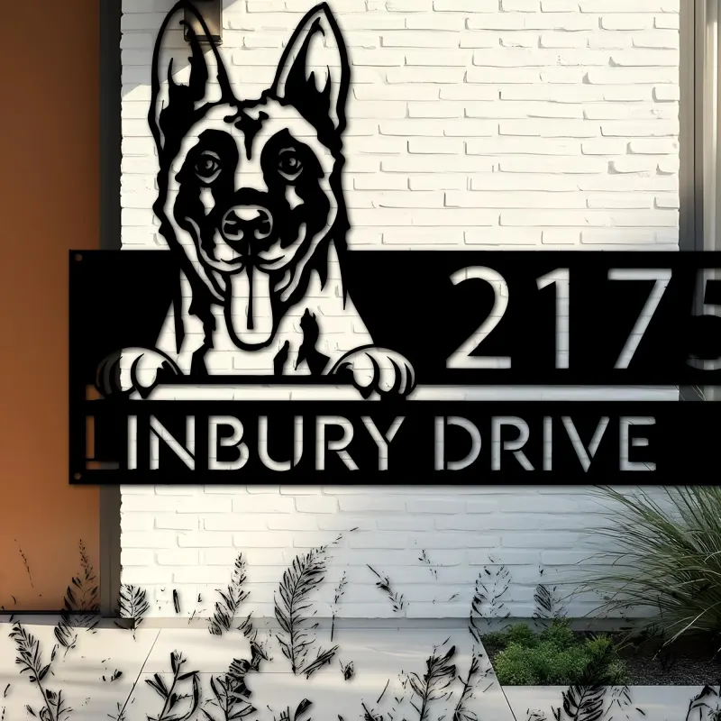 Custom Metal Belgian Malinois dog cute puppy Metal Address Sign House number Hanging Address Plaque Yard Sign Outdoor decor