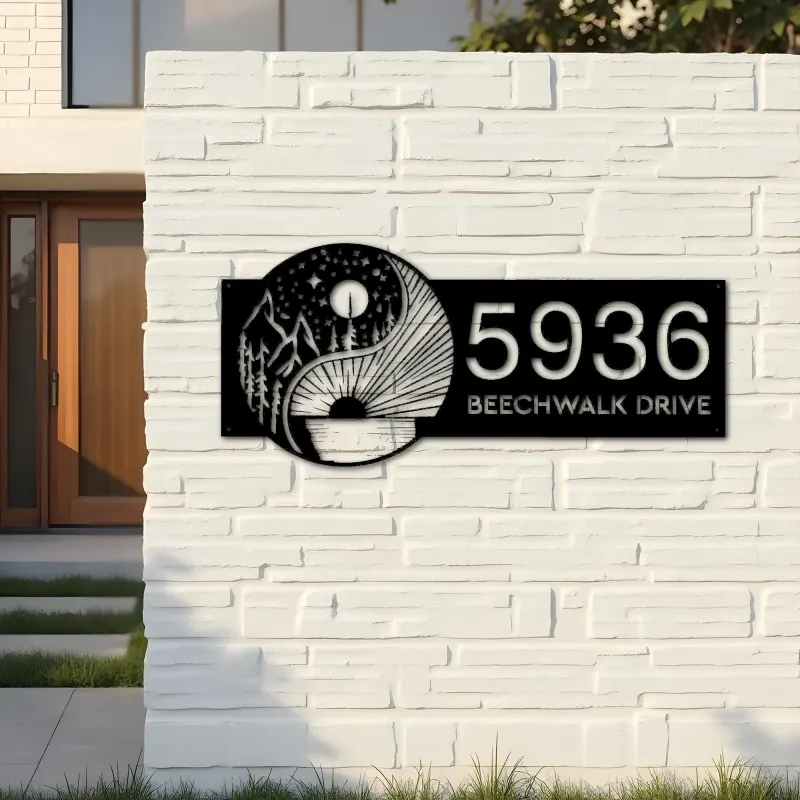 Custom Metal Yin Yang sun and moon Metal Address Sign, House number, Outdoor Number Signage, Yard Sign Address Plate
