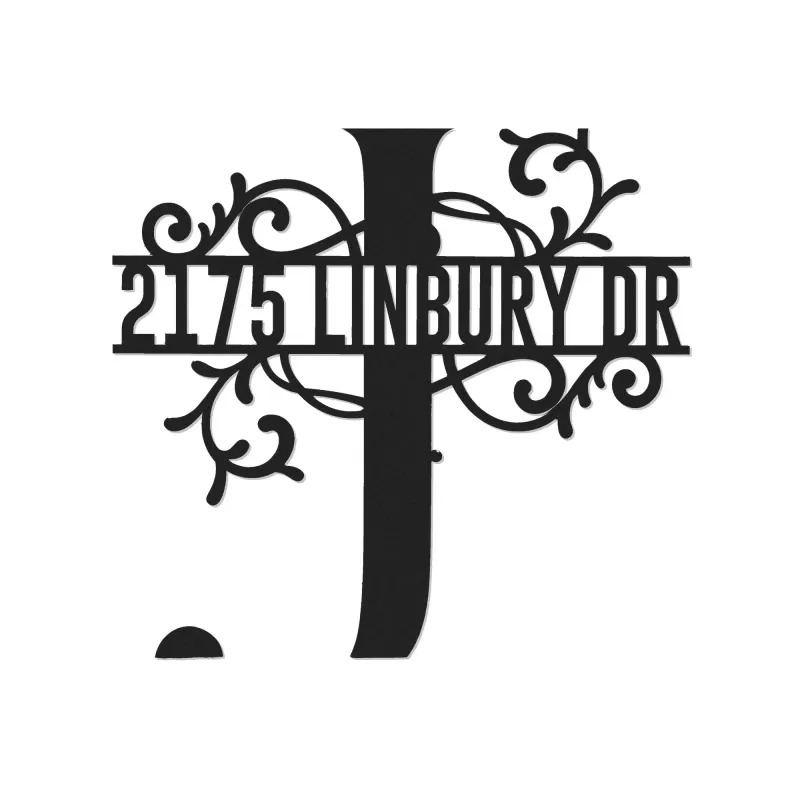 Custom Metal Floral Monogram Split Letter J Metal Address Sign House number Hanging Address Plaque Yard Sign Outdoor decor