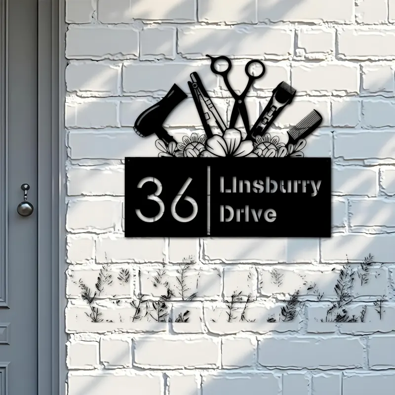 Custom Metal Hair Stylist Hair dresser salon Metal Address Sign, House number, Outdoor Number Signage, Yard Sign Address Plate