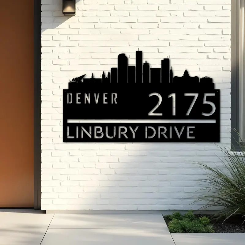 Custom Metal Denver city skyline Metal Address Sign Hanging Address Plaque house number Yard Outdoor Sign