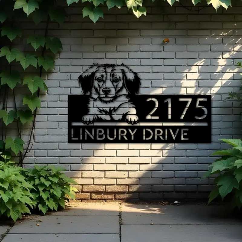Custom Metal Kooikerhondje dog Puppy Metal Address Sign House number Hanging Address Plaque Yard Sign Outdoor decor