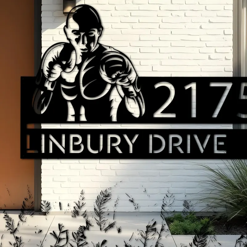 Custom Metal Boxing fighter boxer Metal Address Sign, House number, Outdoor Number Signage, Yard Sign Address Plate002