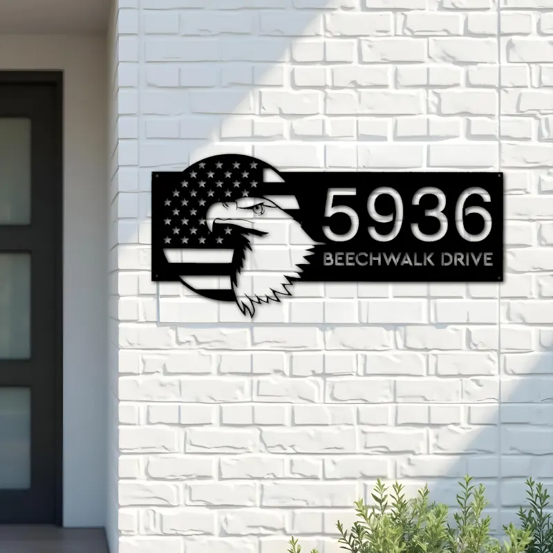 Custom Metal USA eagle with flag patriotic Metal Address Sign, House number, Outdoor Number Signage, Yard Sign Address Plate