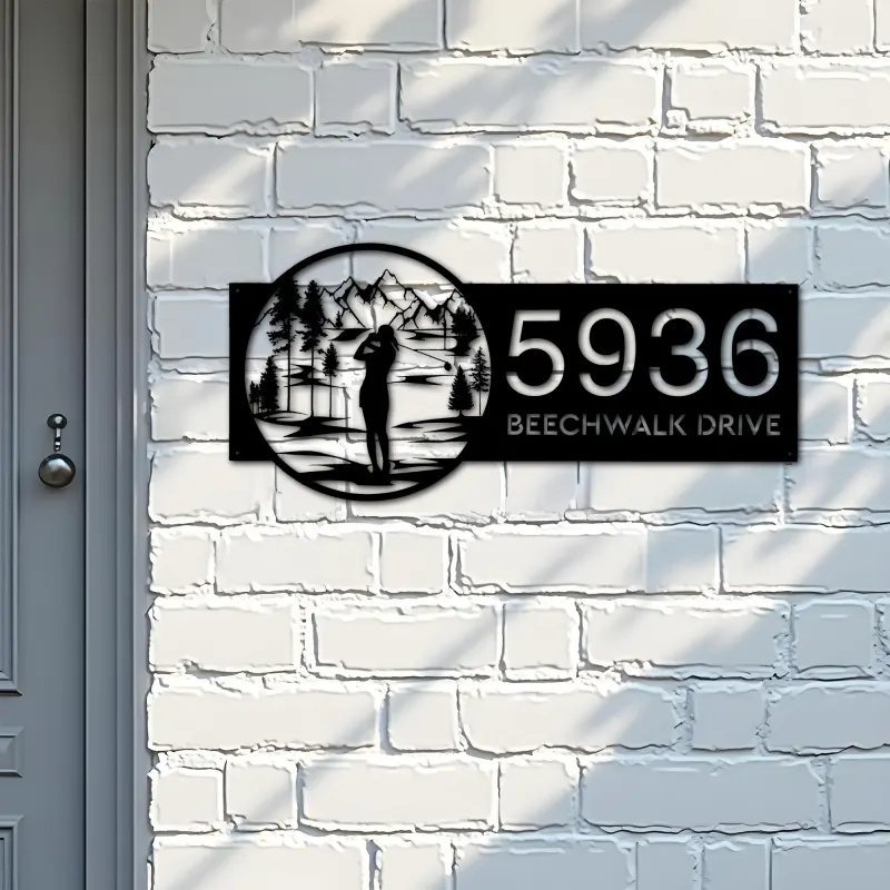 Custom Metal Golf club Golfer Girl Metal Address Sign, House number, Outdoor Number Signage, Yard Sign Address Plate