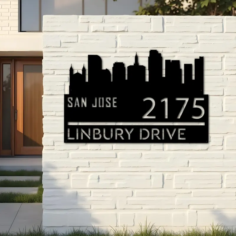 Custom Metal San Jose city skyline Metal Address Sign Hanging Address Plaque house number Yard Outdoor Sign