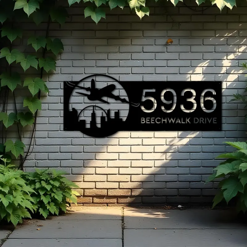 Custom Metal Airplane plane pilot Metal Address Sign, House number, Outdoor Number Signage, Yard Sign Address Plate
