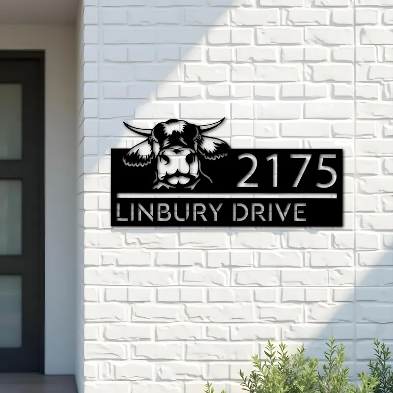 Custom Metal Peeking Cow farm animal ranch Metal Address Sign, House number, Outdoor Number Signage, Yard Sign Address Plate