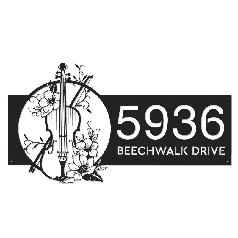Custom Metal Floral Violin Violin player Metal Address Sign, House number, Outdoor Number Signage, Yard Sign Address Plate