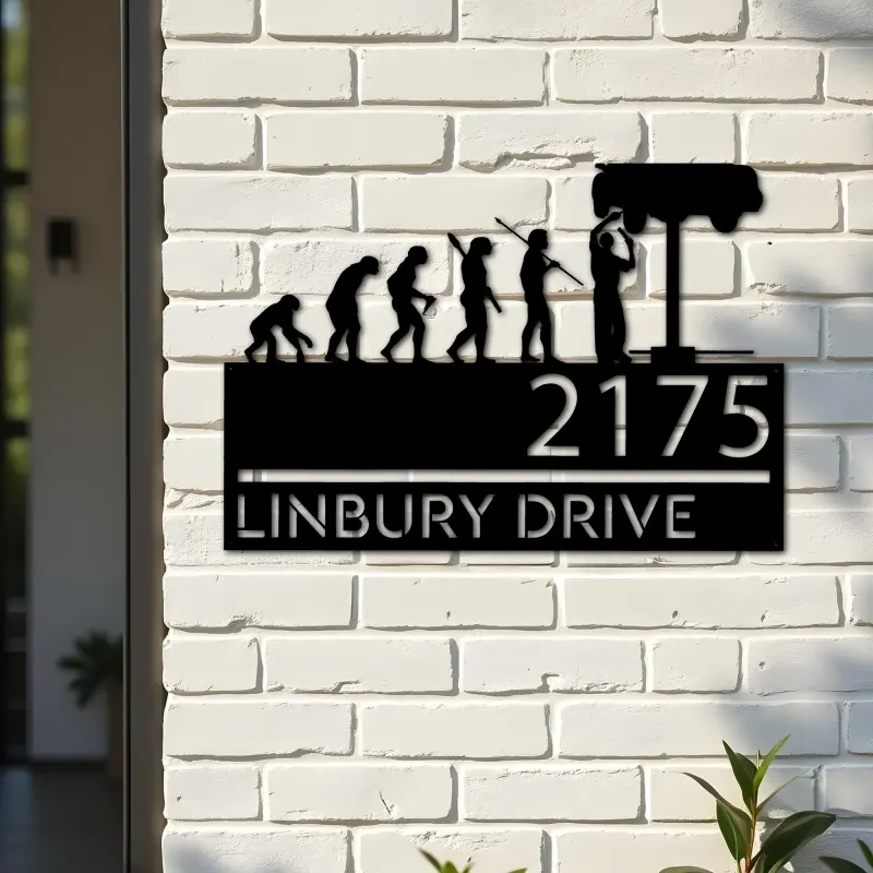 Custom Metal Mechanic evolution handyman Metal Address Sign, House number, Outdoor Number Signage, Yard Sign Address Plate