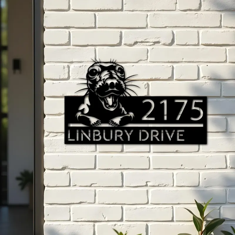 Custom Metal Peeking Seal Wild animal wildlife Metal Address Sign, House number, Outdoor Number Signage, Yard Sign Address Plate