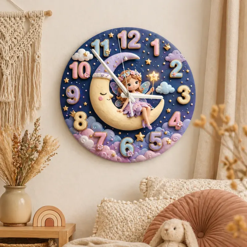 Magical Fairy Moon Kids Room Wall Clock