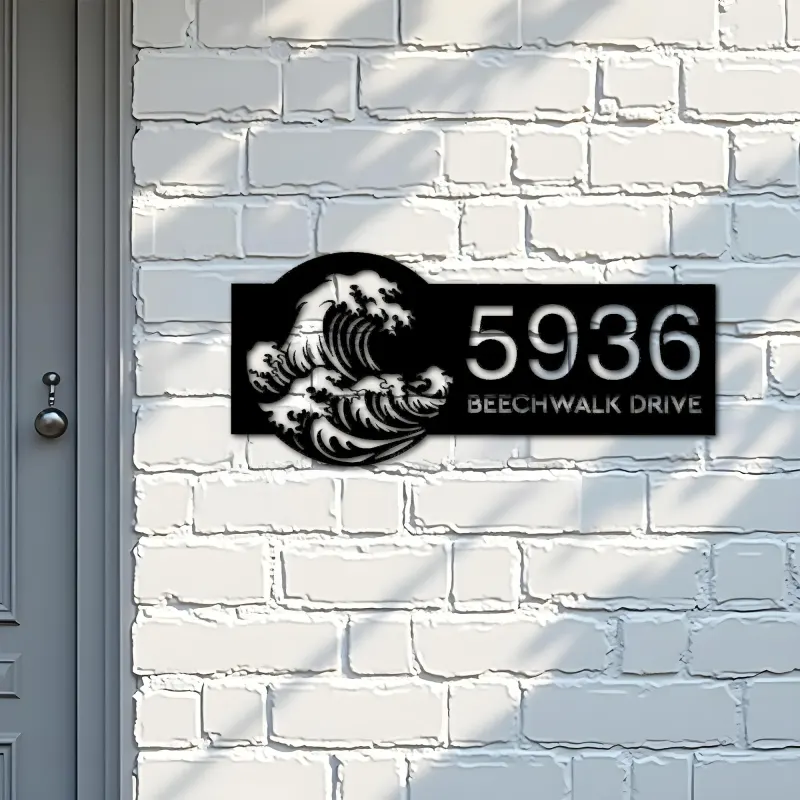 Custom Metal Wave Metal Address Sign, House number, Outdoor Number Signage, Yard Sign Address Plate
