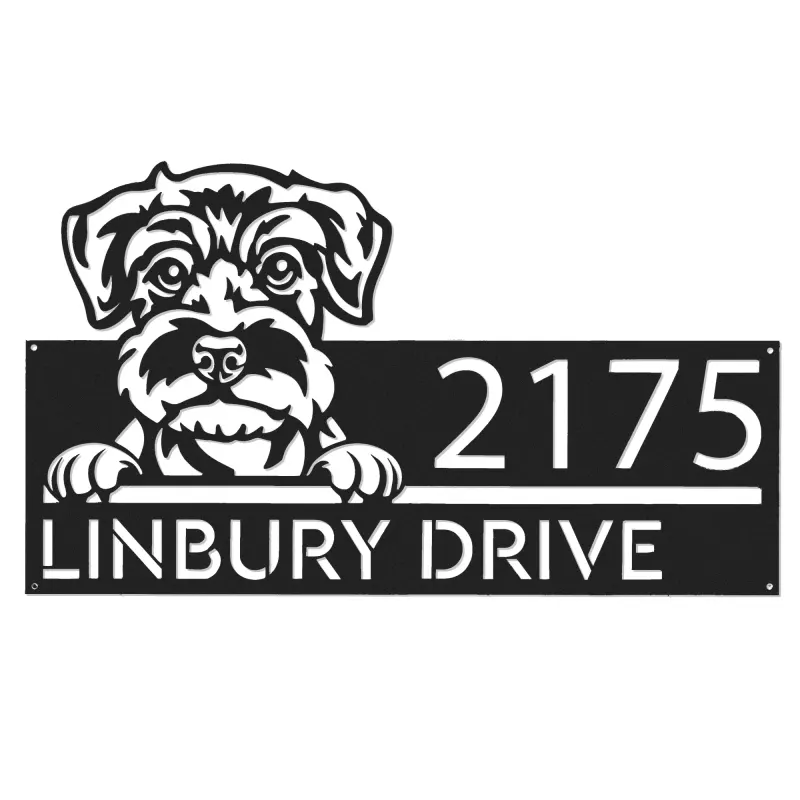 Custom Metal Schnauzer Dog Cute puppy Metal Address Sign House number Hanging Address Plaque Yard Sign Outdoor decor