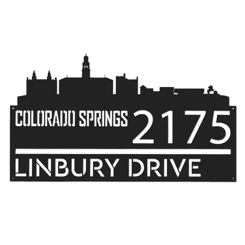 Custom Metal Colorado Springs city skyline Metal Address Sign Hanging Address Plaque house number Yard Outdoor Sign