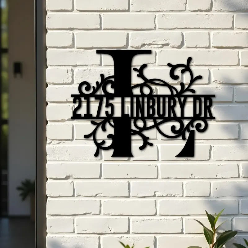Custom Metal Floral Monogram Split Letter L Metal Address Sign House number Hanging Address Plaque Yard Sign Outdoor decor