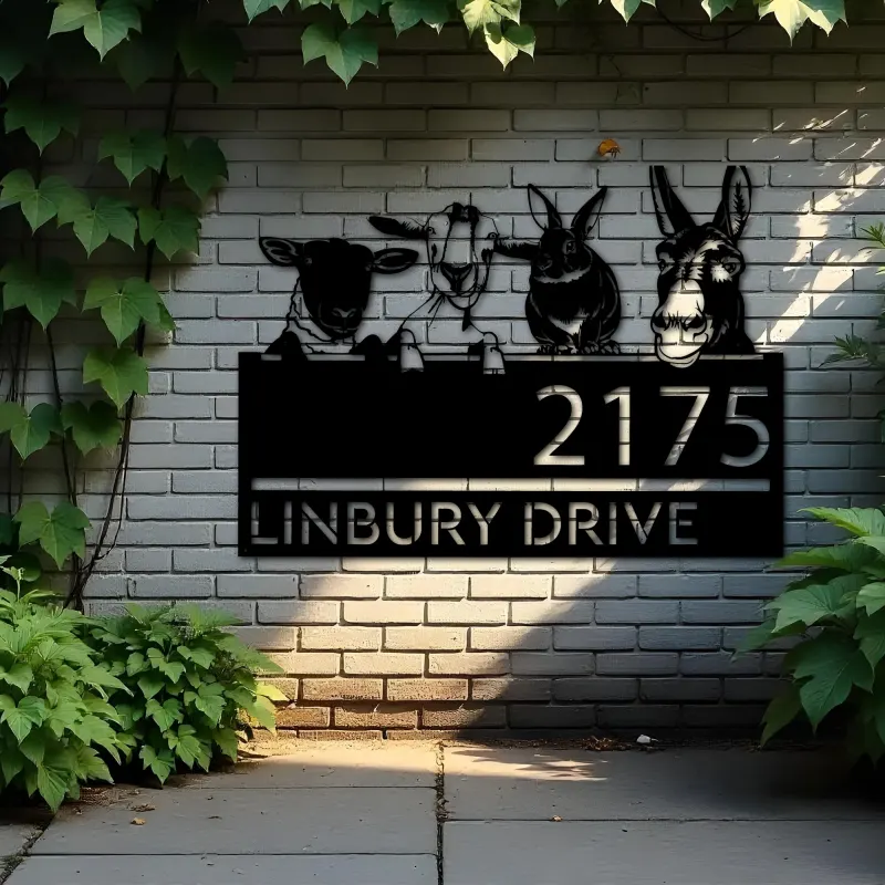 Custom Metal Goat Sheep Donkey rabbit farmhouse Metal Address Sign House number Hanging Address Plaque Yard Sign Outdoor decor