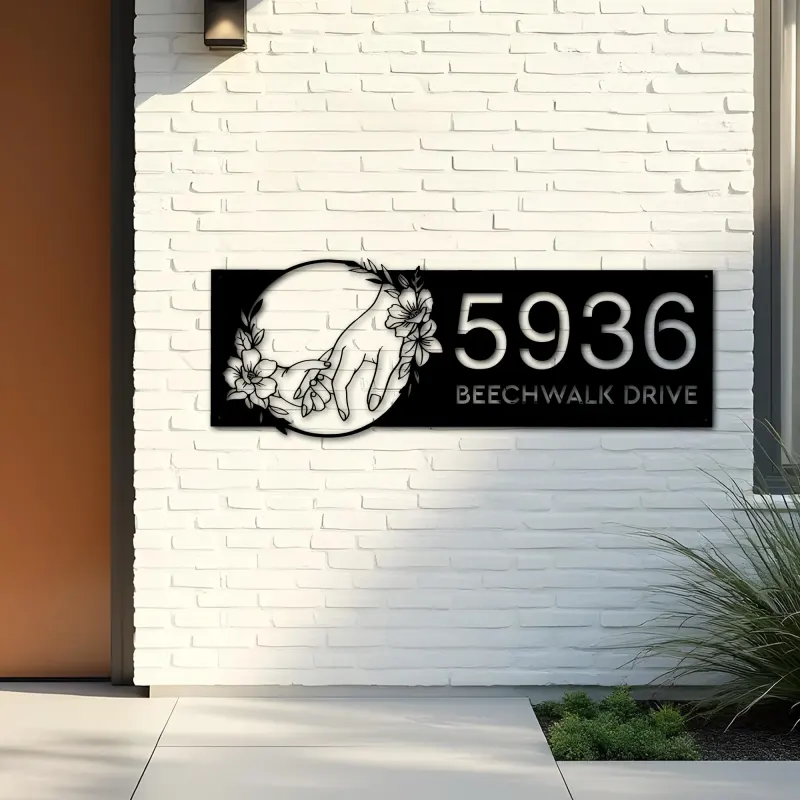 Custom Metal Mother hold children 39 s hand Mom and baby Metal Address Sign House number Hanging Address Plaque Yard Sign Outdoor