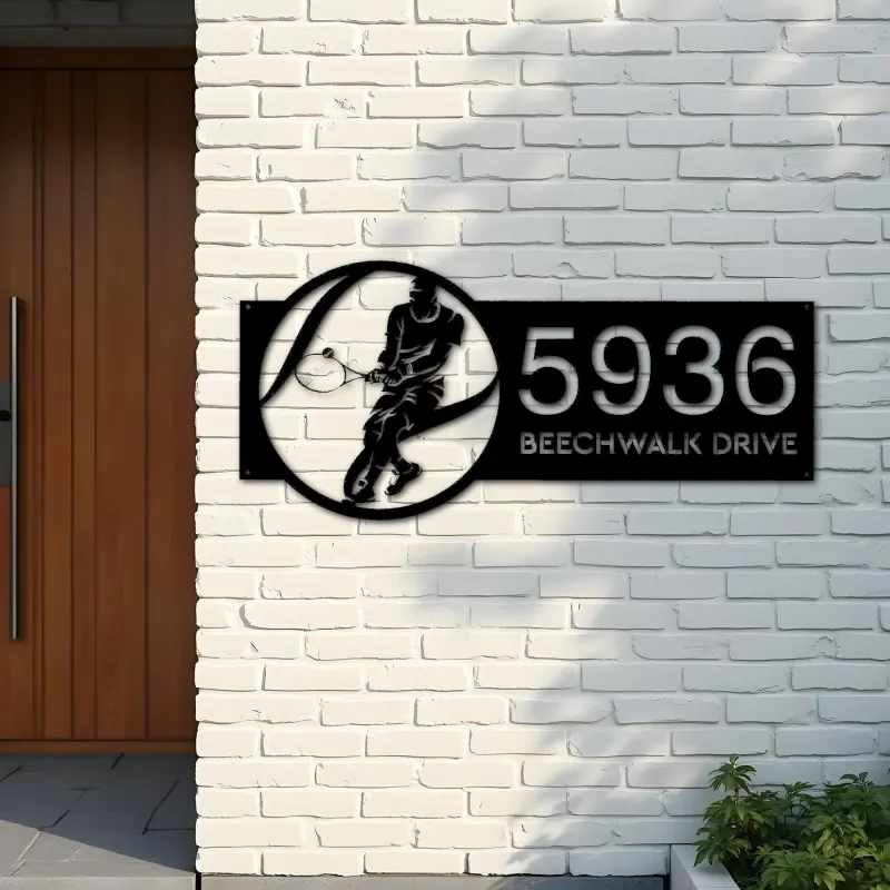 Custom Metal Tennis player sport Metal Address Sign, House number, Outdoor Number Signage, Yard Sign Address Plate