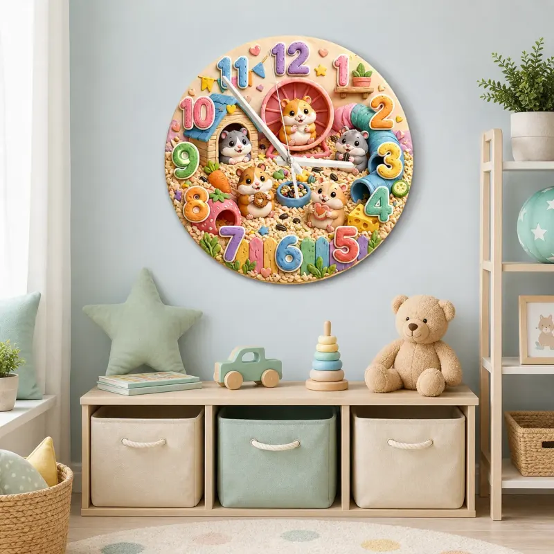 Playful Hamsters Kids Room Wall Clock