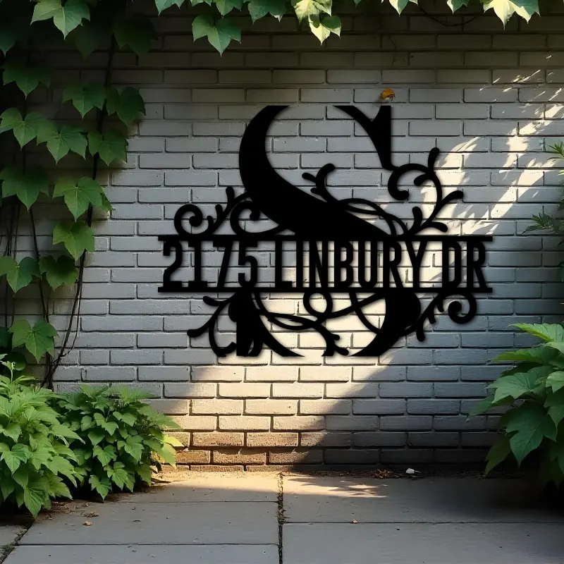 Custom Metal Floral Monogram Split Letter S Metal Address Sign House number Hanging Address Plaque Yard Sign Outdoor decor
