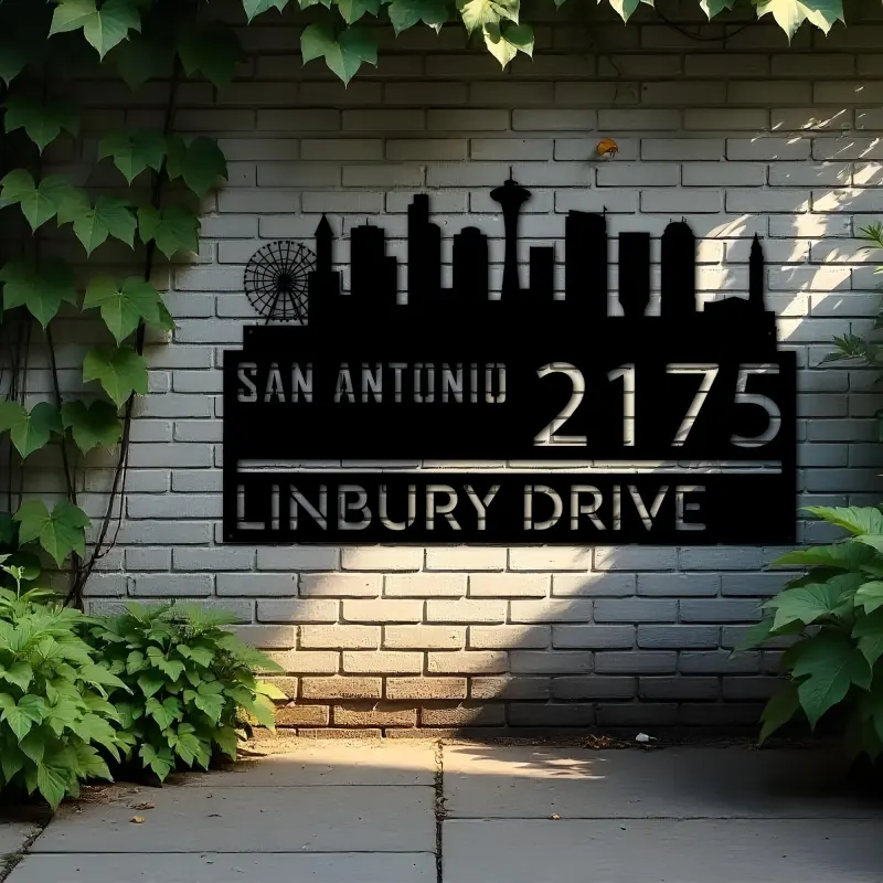 Custom Metal San Antonio city skyline Metal Address Sign Hanging Address Plaque house number Yard Outdoor Sign