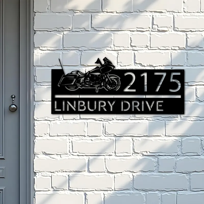 Custom Metal Motobike motocycle Biker Metal Address Sign, House number, Outdoor Number Signage, Yard Sign Address Plate