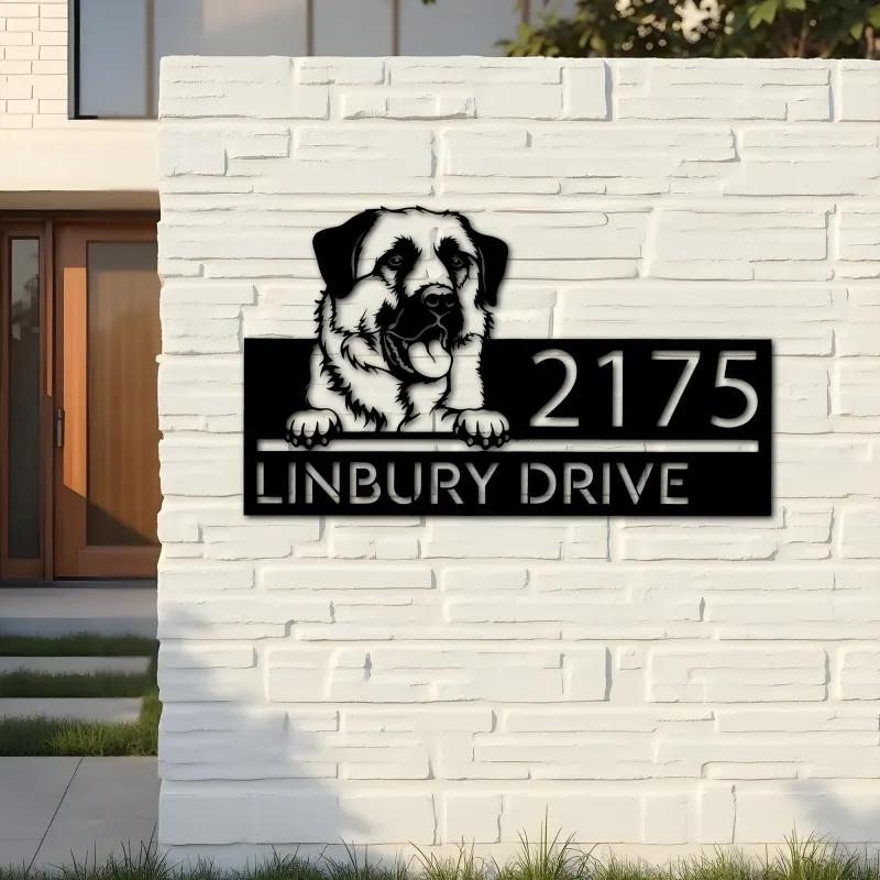 Custom Metal Anatolian Shepherd dog Puppy Metal Address Sign House number Hanging Address Plaque Yard Sign Outdoor decor