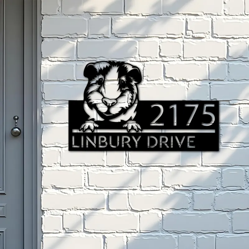 Custom Metal Peeking Guinea pig cute pet Metal Address Sign, House number, Outdoor Number Signage, Yard Sign Address Plate