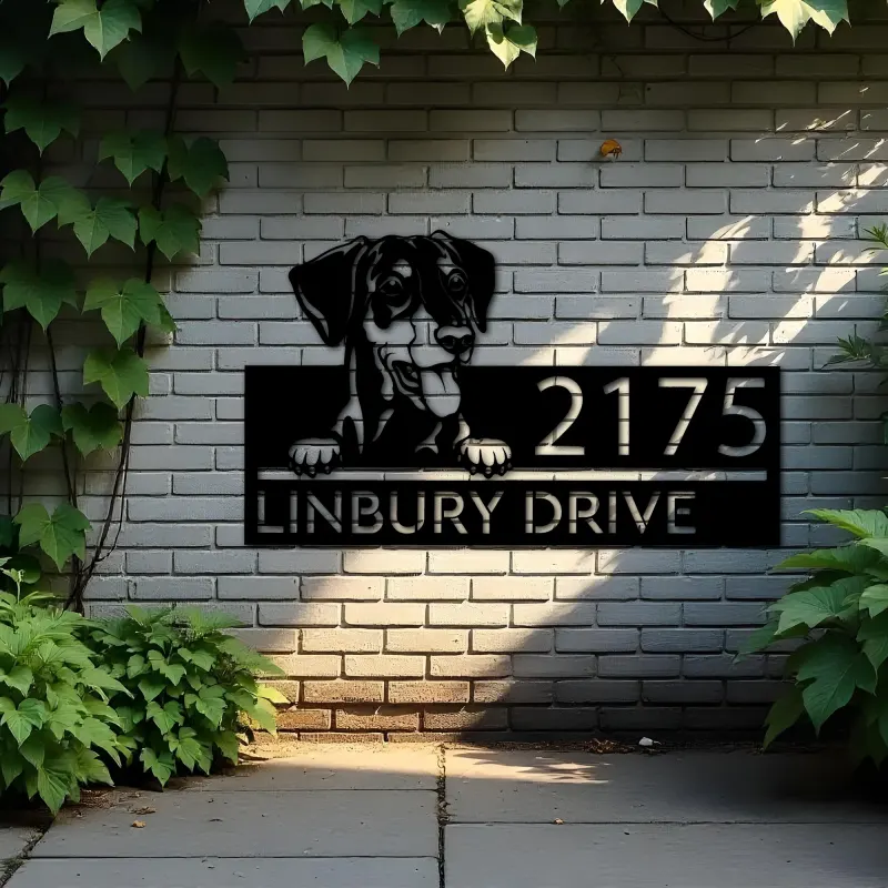Custom Metal German Pinscher dog Puppy Metal Address Sign House number Hanging Address Plaque Yard Sign Outdoor decor