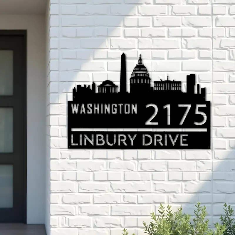 Custom Metal Washington city skyline Metal Address Sign Hanging Address Plaque house number Yard Outdoor Sign