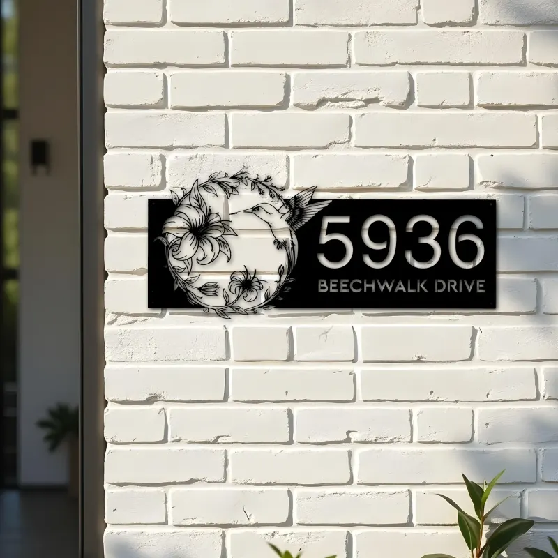 Custom Metal Hummingbird Flowers Metal Address Sign, House number, Outdoor Number Signage, Yard Sign Address Plate