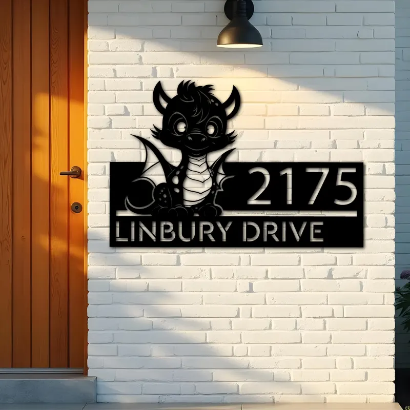 Custom Metal Cute Dragon Metal Address Sign, House number, Outdoor Number Signage, Yard Sign Address Plate