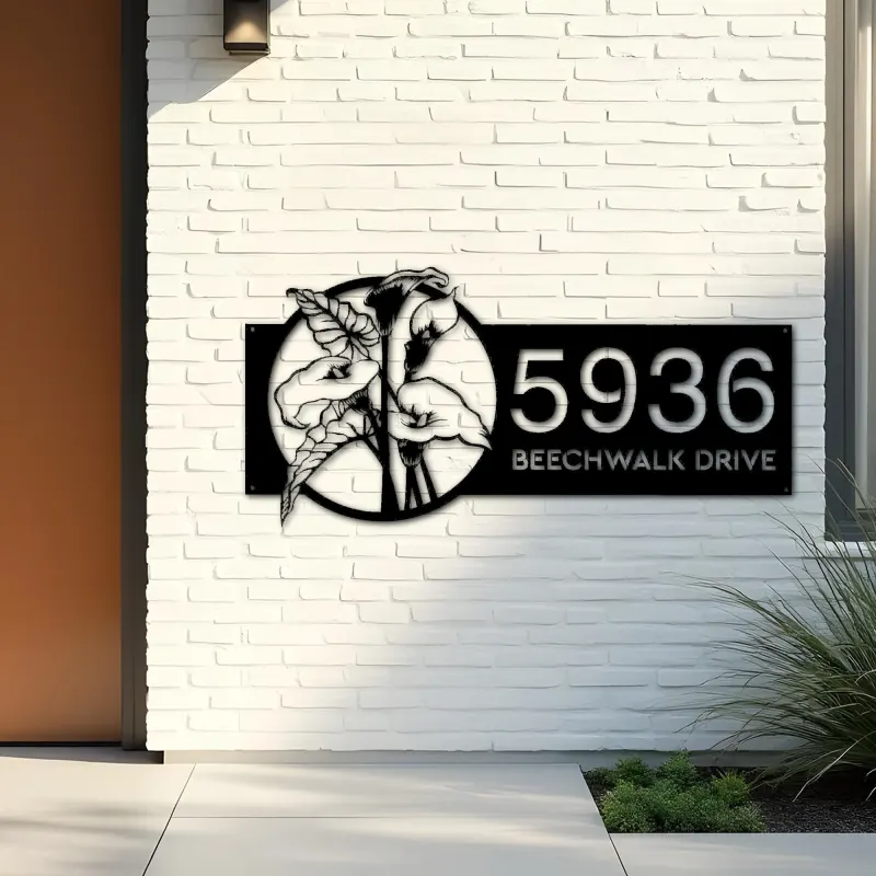 Custom Metal Tropical Flowers Metal Address Sign, House number, Outdoor Number Signage, Yard Sign Address Plate