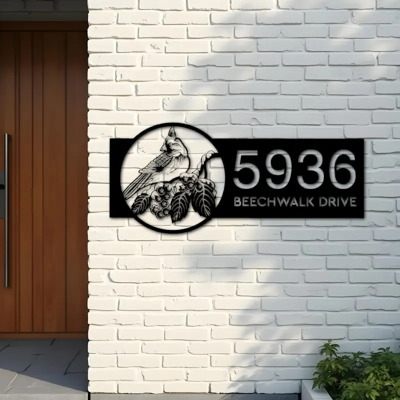 Custom Metal Tufted titmouse bird Metal Address Sign, House number, Outdoor Number Signage, Yard Sign Address Plate