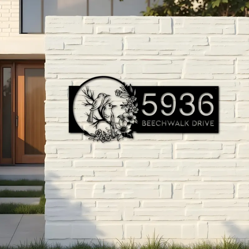 Custom Metal Couple birds Metal Address Sign, House number, Outdoor Number Signage, Yard Sign Address Plate