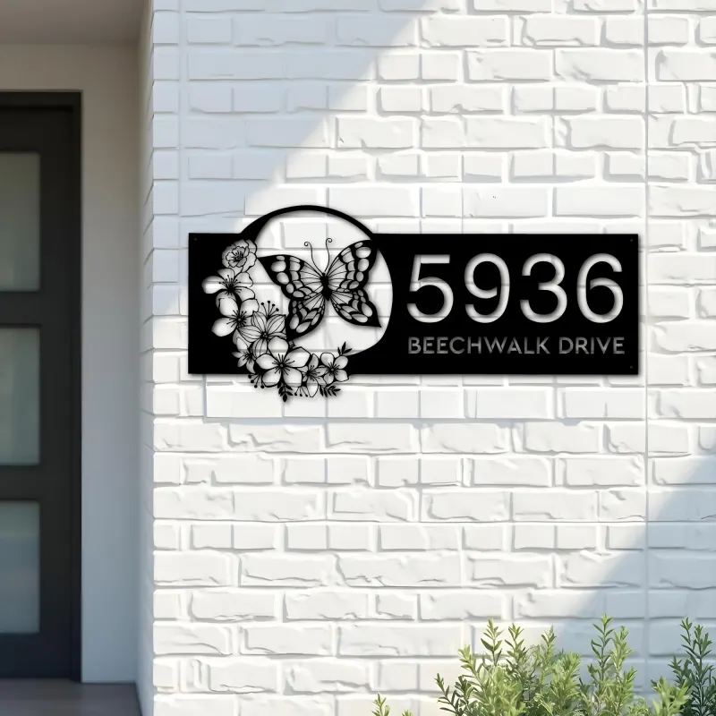 Custom Metal Butterfly flowers Metal Address Sign, House number, Outdoor Number Signage, Yard Sign Address Plate002