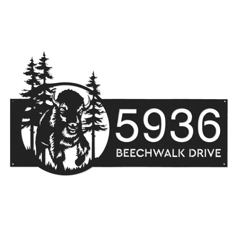 Custom Metal Bison forest wild life Metal Address Sign, House number, Outdoor Number Signage, Yard Sign Address Plate