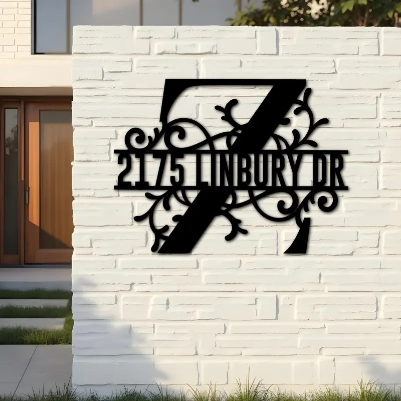 Custom Metal Floral Monogram Split Letter Z Metal Address Sign House number Hanging Address Plaque Yard Sign Outdoor decor