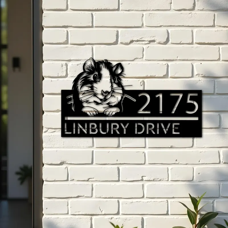 Custom Metal Peeking Guinea Pig Wild animal wildlife Metal Address Sign, House number, Outdoor Number Signage, Yard Sign Address Plate